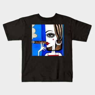 Cubist lady smoking a cigar Kids T-Shirt